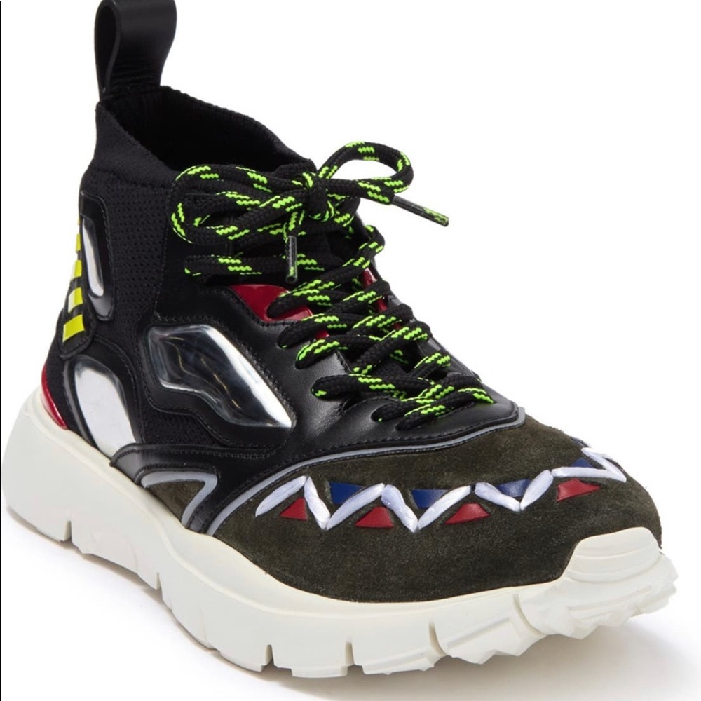 Valentino Geo Design Leather Overlay Mesh Sneaker